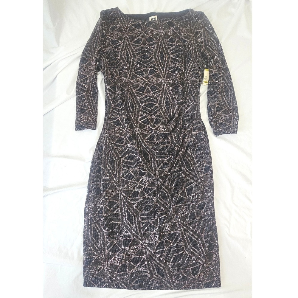 NWT Anne Klein Rose Gold Metallic Geometric Ruched Sheath Dress Size 14 - Picture 2 of 10